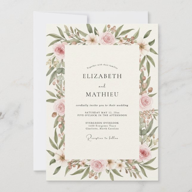 Convite Casamento Pétala Oliva Rosada (Frente)