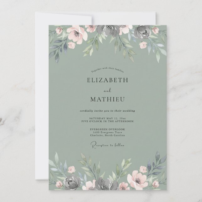 Convite Casamento Pétala Oliva Suave (Frente)