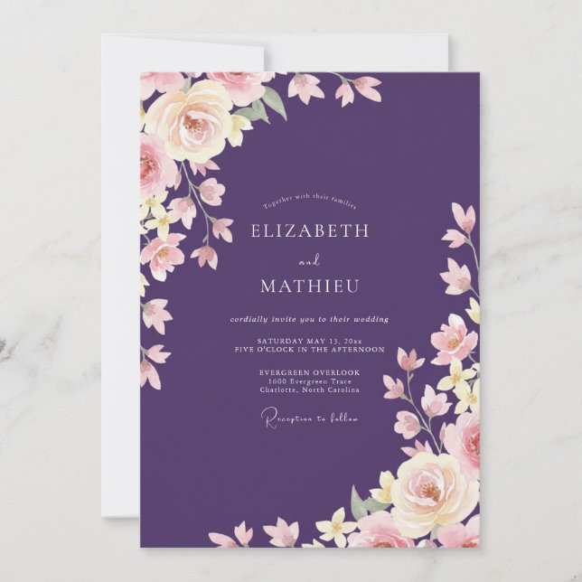 Convite Casamento Pétala Pastel Ameixa (Frente)