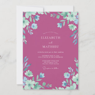 Convite Casamento Pétala Pintada à Mão com Tons de Berries