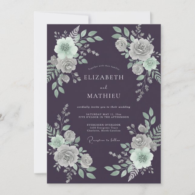 Convite Casamento Pétala Pintada Berinjela (Frente)