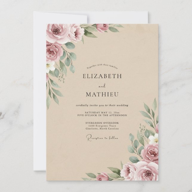 Convite Casamento Pétala Pintada Champanhe (Frente)