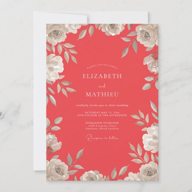 Convite Casamento Pétala Pintada Coral Suave (Frente)