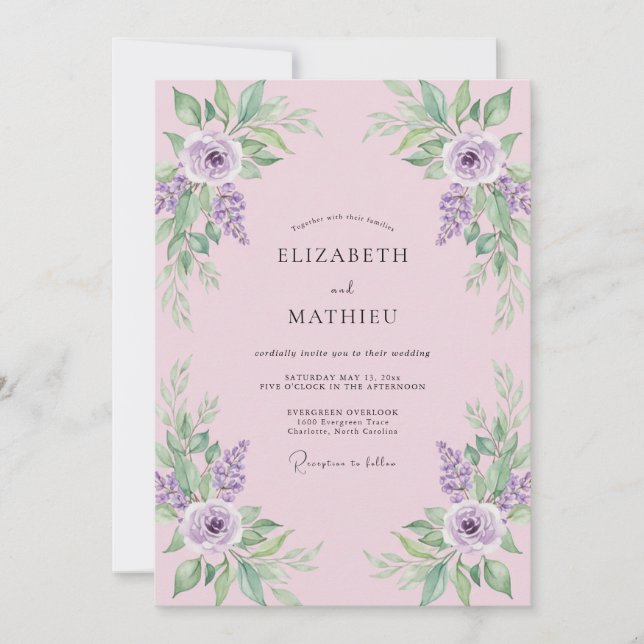 Convite Casamento Pétala Pintada de Ameixa (Frente)