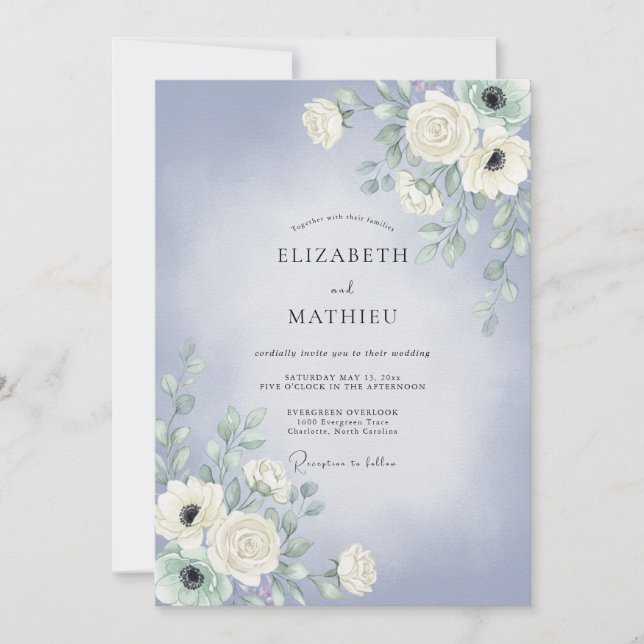Convite Casamento Pétala Pintada de Azul-Pervinca (Frente)