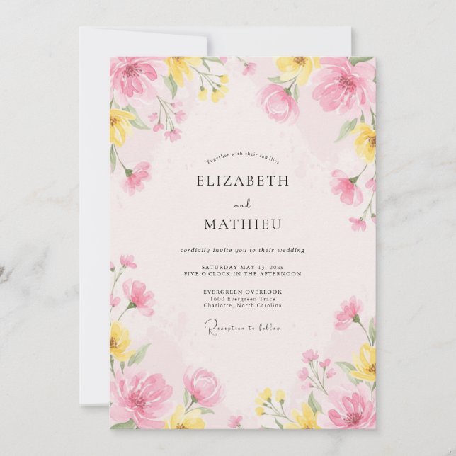 Convite Casamento Pétala Pintada de Bege Rosado (Frente)