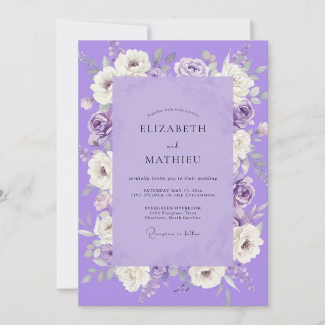 Convite Casamento Pétala Pintada de Lavanda (Frente)
