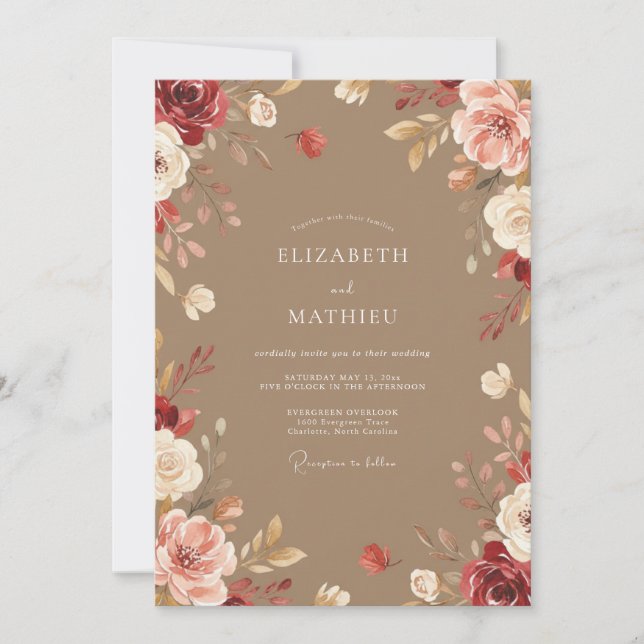 Convite Casamento Pétala Pintada de Taupe (Frente)
