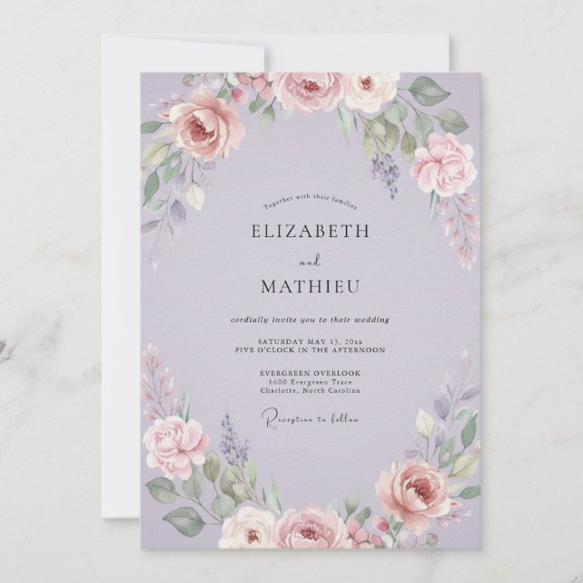 Convite Casamento Pétala Pintada Lilás (Frente)