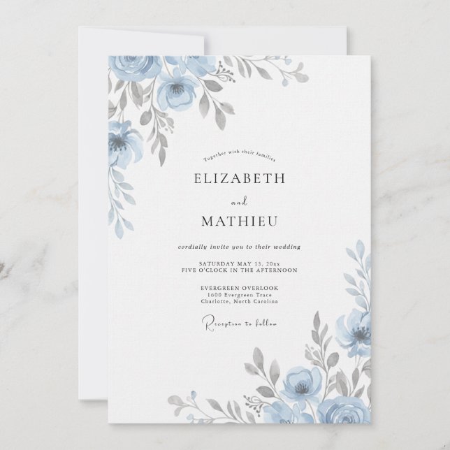 Convite Casamento Pétala Prata Aço (Frente)