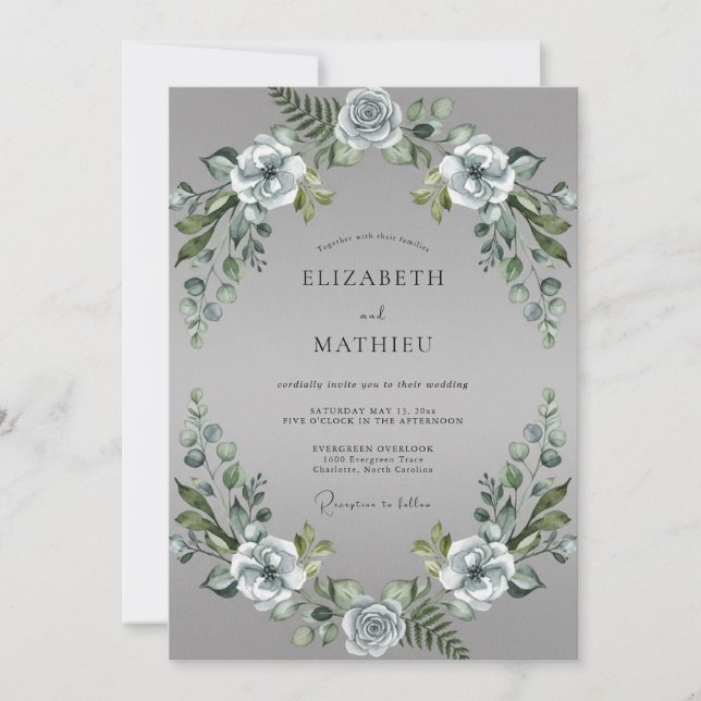 Convite Casamento Pétala Prata Ardósia (Frente)