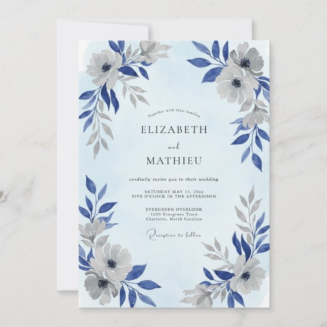 Convite Casamento Pétala Prata Centáurea (Frente)