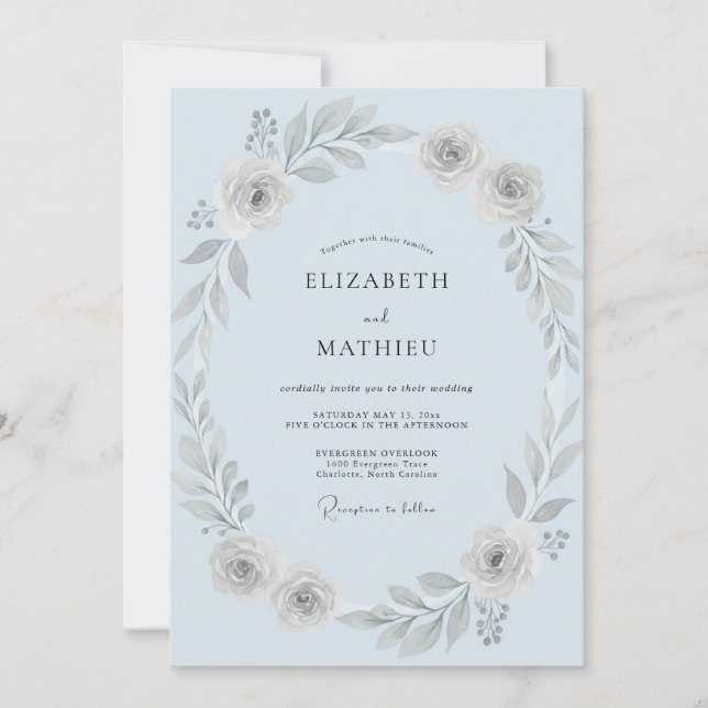 Convite Casamento Pétala Prata Gelo (Frente)