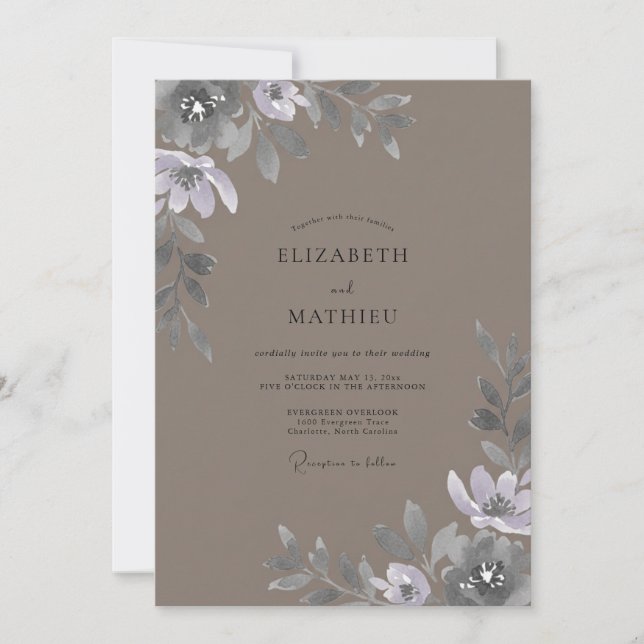Convite Casamento Pétala Prateada Taupe Suave (Frente)