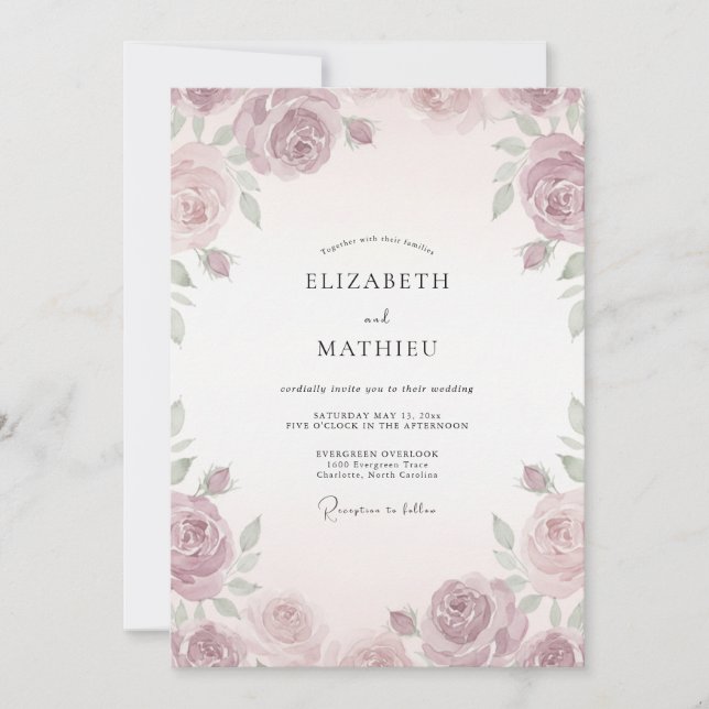 Convite Casamento Pétala Rosa Antiga (Frente)