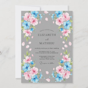Convite Casamento Pétala Rosa Azul Aço