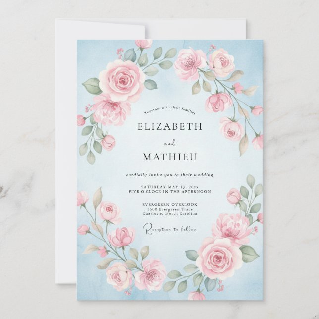 Convite Casamento Pétala Rosa Azure (Frente)