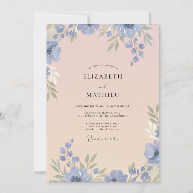 Convite Casamento Pétala Rosa Bege Violeta (Frente)