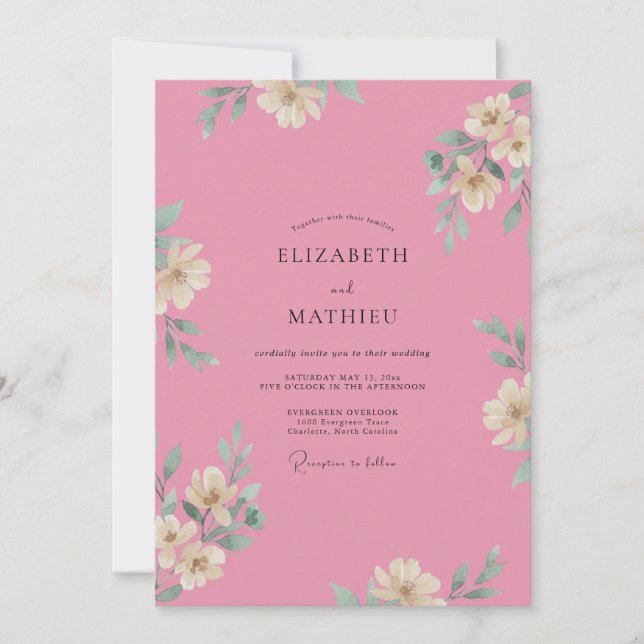 Convite Casamento Pétala Rosa Brilhante (Frente)