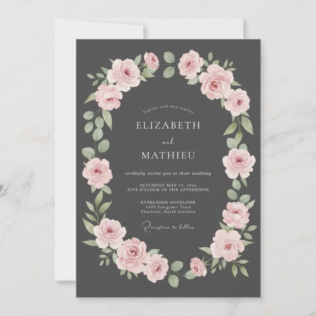 Convite Casamento Pétala Rosa Carvão (Frente)