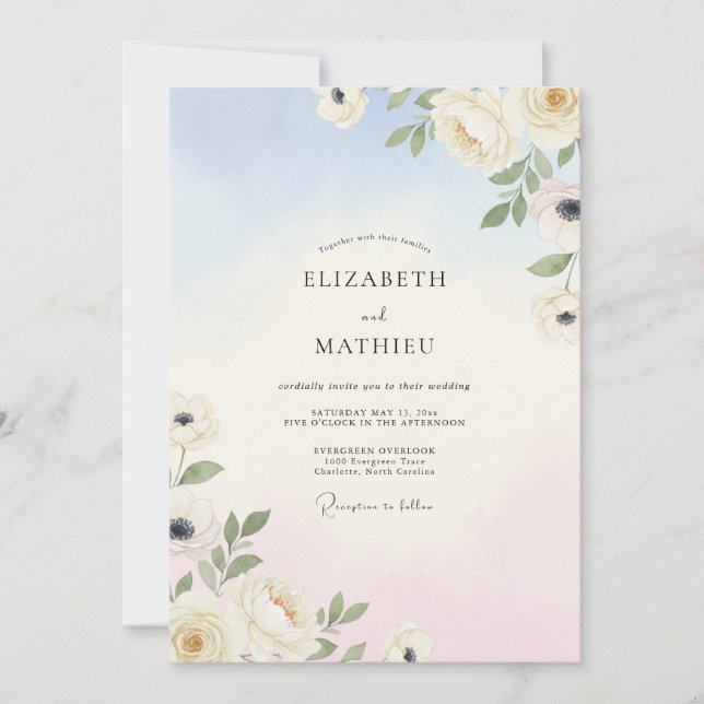 Convite Casamento Pétala Rosa Céu (Frente)