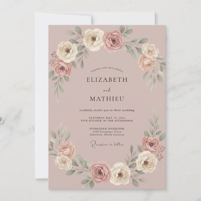 Convite Casamento Pétala Rosa Champanhe (Frente)