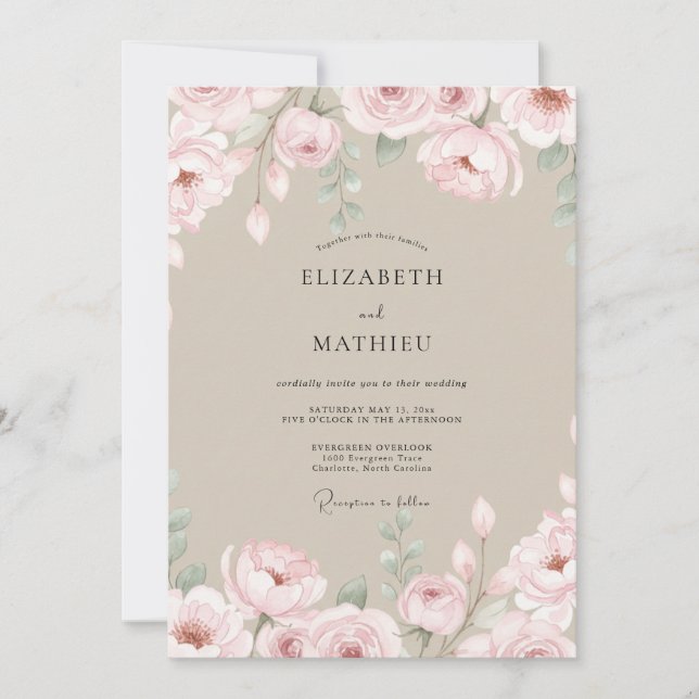 Convite Casamento Pétala Rosa Champanhe (Frente)