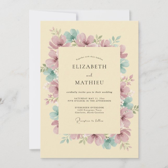 Convite Casamento Pétala Rosa Champanhe (Frente)
