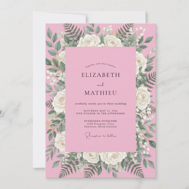 Convite Casamento Pétala Rosa Chiclete (Frente)