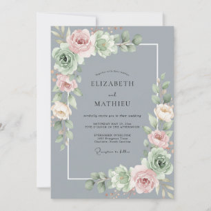 Convite Casamento Pétala Rosa Chumbo