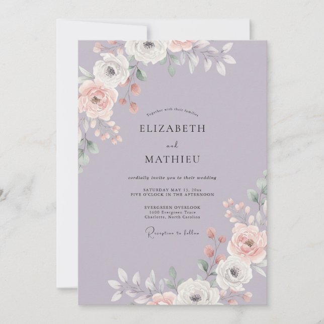 Convite Casamento Pétala Rosa de Vinca menor (Frente)
