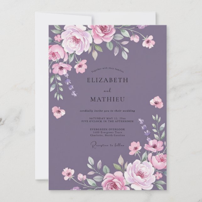Convite Casamento Pétala Rosa Malva (Frente)
