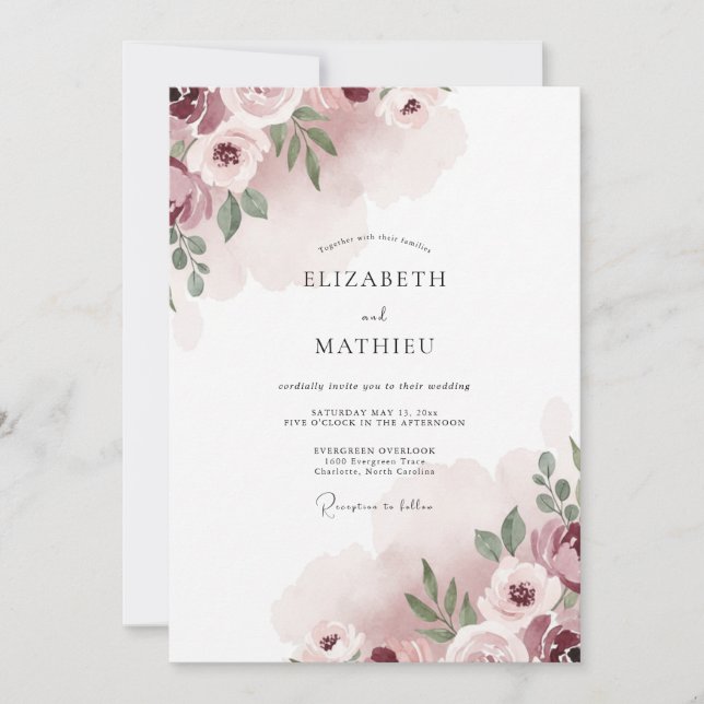 Convite Casamento Pétala Rosa Malva (Frente)