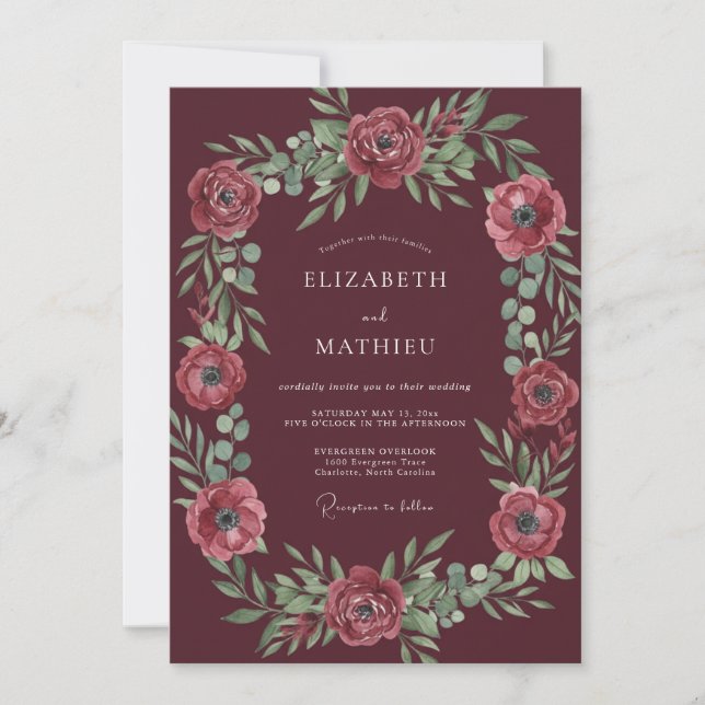 Convite Casamento Pétala Rosa Marsala (Frente)