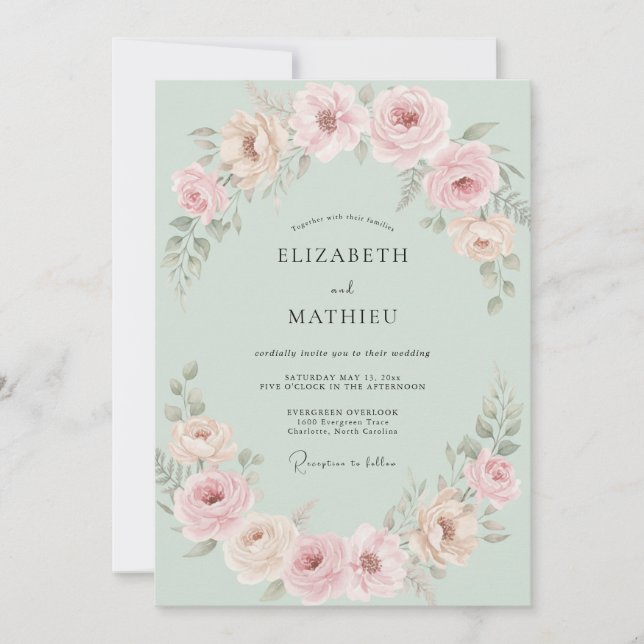 Convite Casamento Pétala Rosa Menta (Frente)