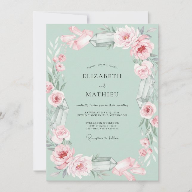 Convite Casamento Pétala Rosa Menta (Frente)
