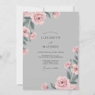 Convite Casamento Pétala Rosa Pálido Cinza