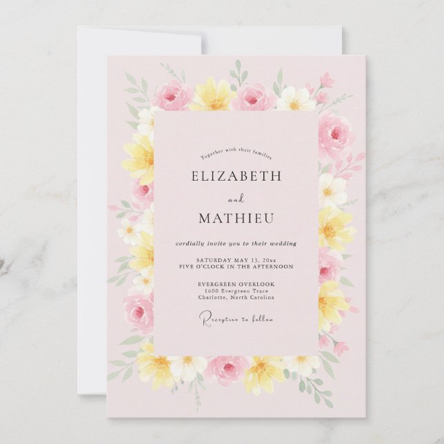 Convite Casamento Pétala Rosa Pastel (Frente)