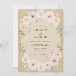 Convite Casamento Pétala Rosa Pastel Champanhe