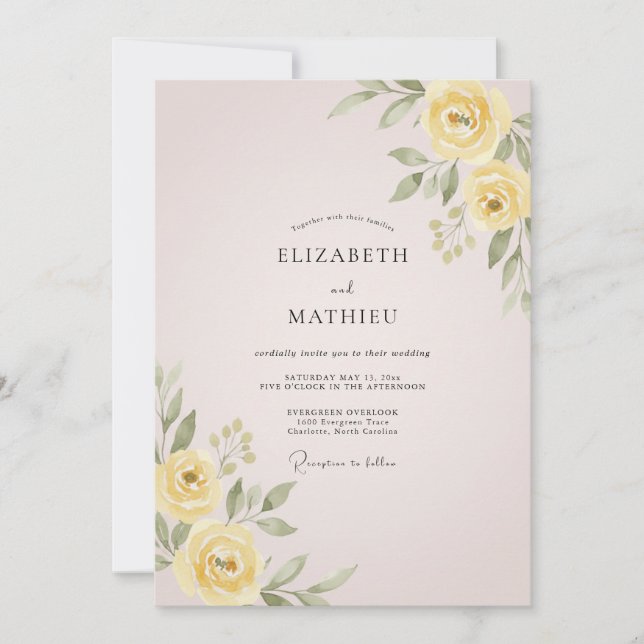 Convite Casamento Pétala Rosa Pastel Manteiga (Frente)