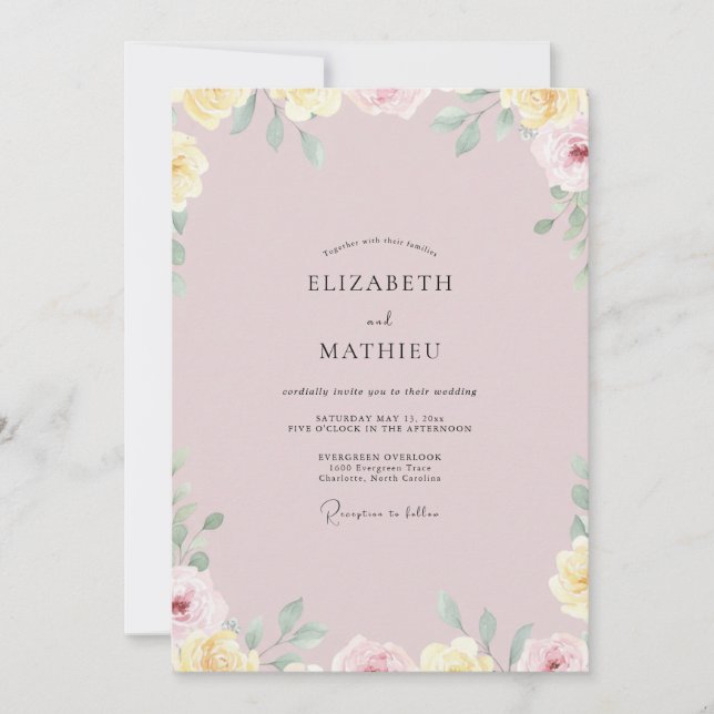 Convite Casamento Pétala Rosa Poeira (Frente)