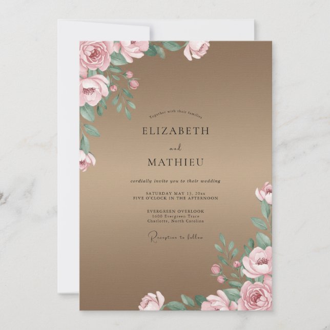 Convite Casamento Pétala Rosa Poeira Mocha (Frente)