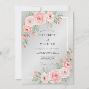 Convite Casamento Pétala Rosa Prateado