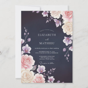 Convite Casamento Pétala Rosa Rubor de Meia-Noite