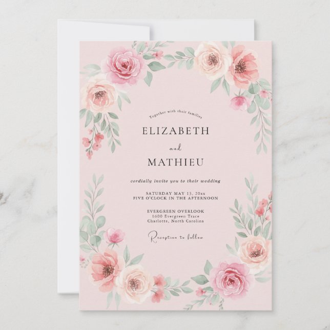 Convite Casamento Pétala Rosa Suave (Frente)