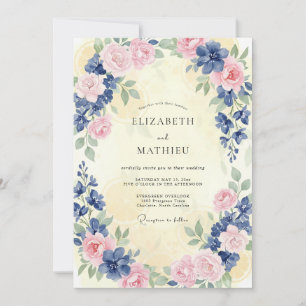 Convite Casamento Pétala Rosa Suave Cerúleo
