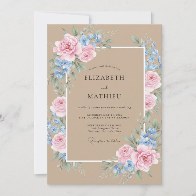 Convite Casamento Pétala Rosa Taupe (Frente)