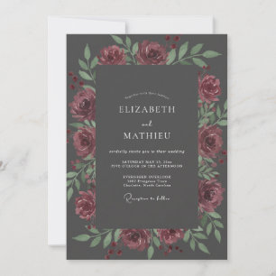 Convite Casamento Pétala Rosa-Violeta Empoeirado Carvão