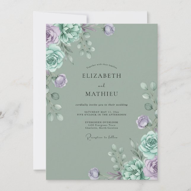 Convite Casamento Pétala Roxa Celadon (Frente)