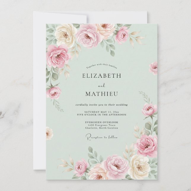 Convite Casamento Pétala Roxa Clara Menta (Frente)